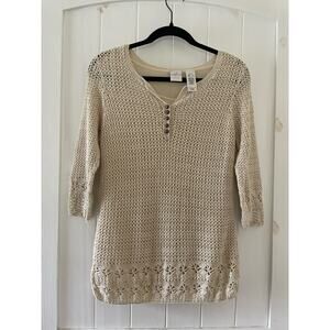 Women’s Emma & James Beige Crochet Blouse 3/4 sleeve  lined top size L petite